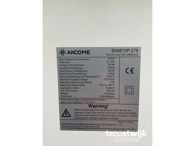 Pallet met 30 akcome sk6610p-275 zonnepanelen - afbeelding 5 van  5