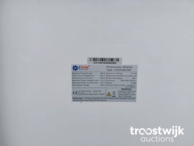 Pallet met 30 csun 285w-60p zonnepanelen - afbeelding 5 van  5