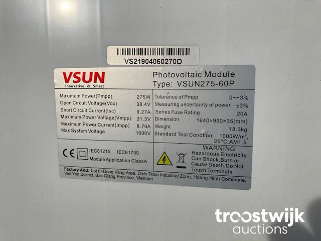 Pallet met 30 vsun 275w-60p zonnepanelen - afbeelding 4 van  5