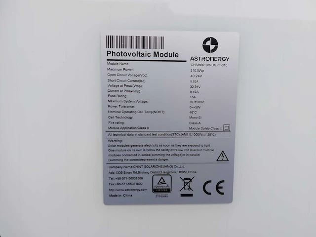 Pallet met 31 astronergy chsm6610m(dg)/f-310 glas-glas zonnepanelen - afbeelding 5 van  5