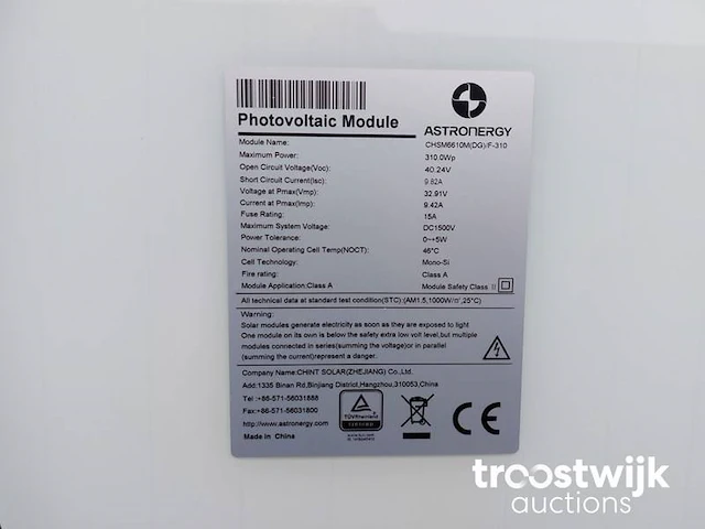 Pallet met 31 astronergy chsm6610m(dg)/f-310 glas-glas zonnepanelen - afbeelding 5 van  5