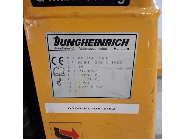 Palletwagen, jungheinrich, ameise 2000, 1999 - afbeelding 9 van  10