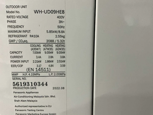 Panasonic aquarea aio bibloc warmtepomp buitendeel 9 kw - afbeelding 6 van  10