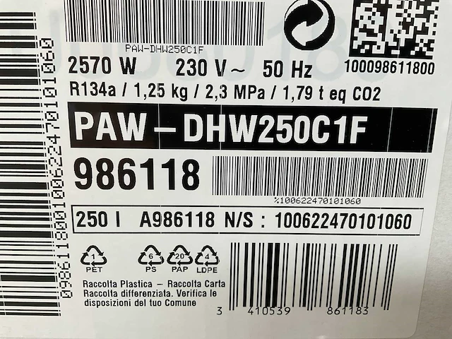 Panasonic / c.i.c.e 250l paw-dhw250c1f warmtepompboiler - afbeelding 4 van  4