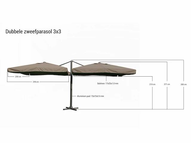 Parasol - paralux - dubbel hangend - zweefparasol - afbeelding 2 van  2