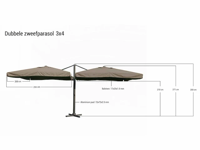 Parasol - paralux - dubbel hangend - zweefparasol - afbeelding 2 van  2