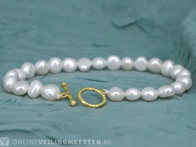 Parel armband met echte barok parels en een zilveren sluiting - juwelierskwaliteit - afbeelding 4 van  7