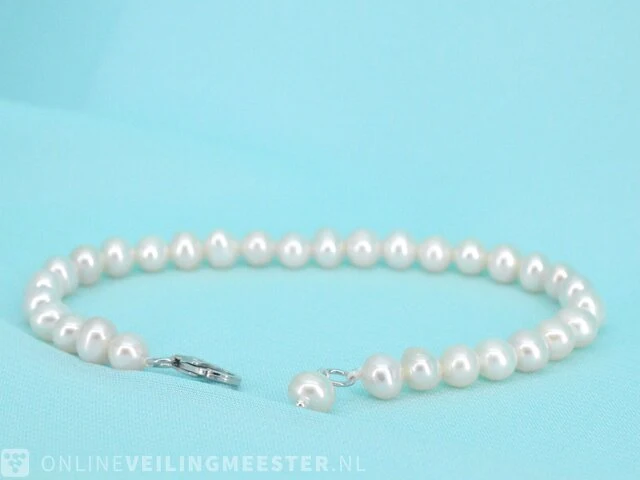 Parel armband met echte parels en een zilveren sluiting - juwelierskwaliteit - afbeelding 4 van  7