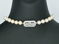 Parelsnoer met diamanten art deco sluiting - afbeelding 5 van  9