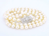 Parelsnoer met diamanten art deco sluiting - afbeelding 7 van  9