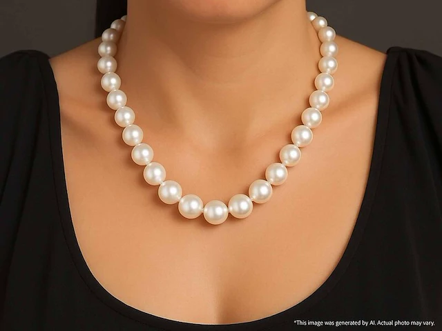 Parelsnoer met een gouden sluiting en diamanten - afbeelding 2 van  8