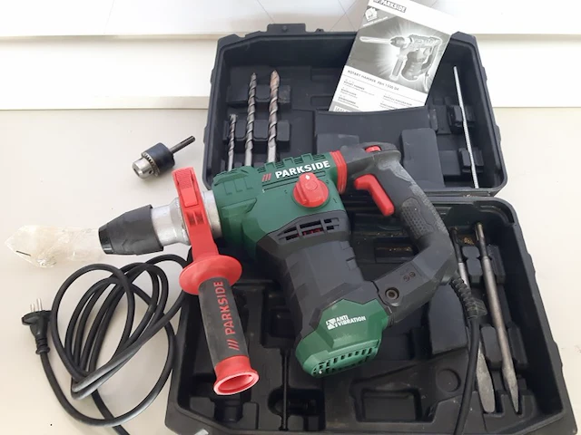 Parkside electrische hamerboor, sloophamer, met extra boorkop, 2 x beitel en 3x een boor, werkend, weinig gebruikt, in koffer - afbeelding 1 van  3
