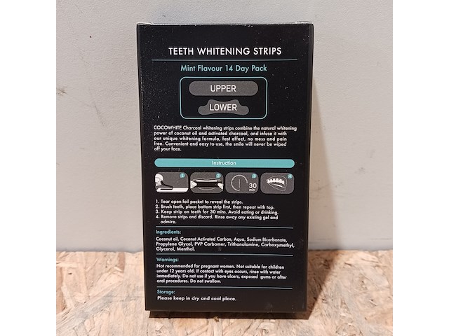 Partij charcoal teeth whitening strips, cocowhite, mint flavour - afbeelding 2 van  7