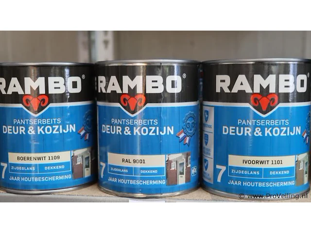 Partij diverse rambo beits, deur en kozijn en histor grondverf - 7 blikken á 750ml/2,5ltr - afbeelding 4 van  8