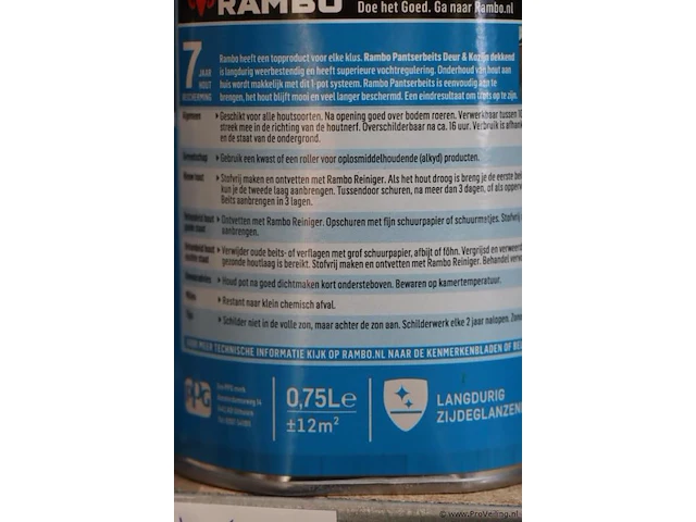 Partij diverse rambo beits, deur en kozijn en histor grondverf - 7 blikken á 750ml/2,5ltr - afbeelding 8 van  8