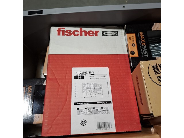 Partij diverse schroeven, bouten, moeren en ringen, o.a. maxxfast, fisher, fabory - afbeelding 14 van  33