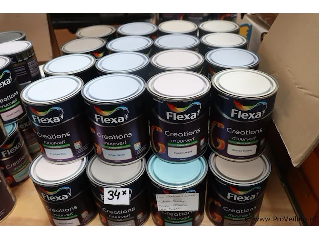 Partij flexa creations muurverf - diverse kleuren - 34 blikken á 1ltr - afbeelding 1 van  8