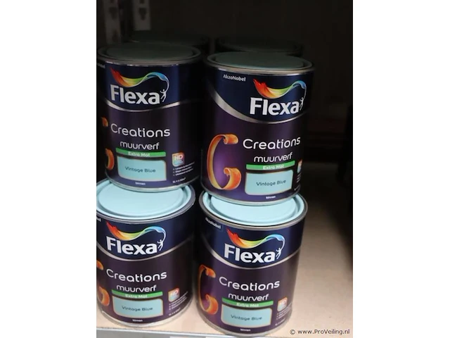 Partij flexa creations muurverf - extra mat - vintage blue -12 blikken á 1ltr - afbeelding 1 van  3