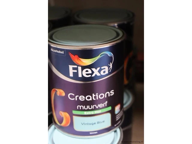 Partij flexa creations muurverf - extra mat - vintage blue -12 blikken á 1ltr - afbeelding 2 van  3