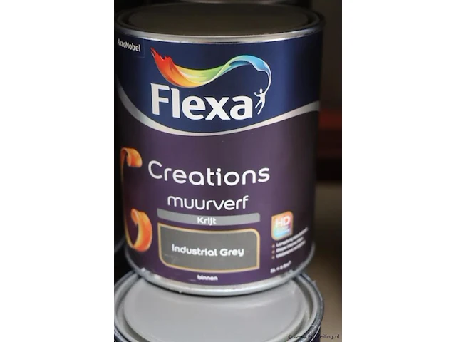 Partij flexa creations muurverf - krijt- kleur industrial grey - 12 blikken á 1ltr - afbeelding 2 van  3