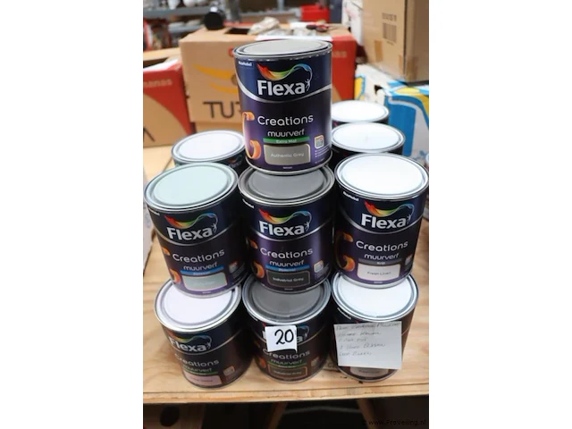 Partij flexa creations muurverf, diverse kleuren - 20 stuks á 1ltr - afbeelding 1 van  7