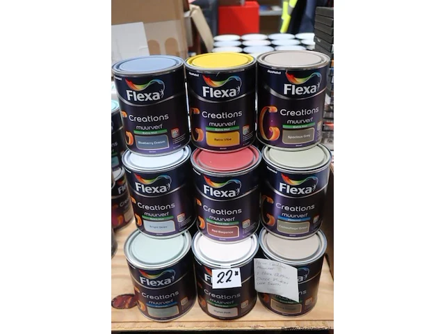 Partij flexa creations muurverf, diverse kleuren - 22 stuks á 1ltr - afbeelding 1 van  6