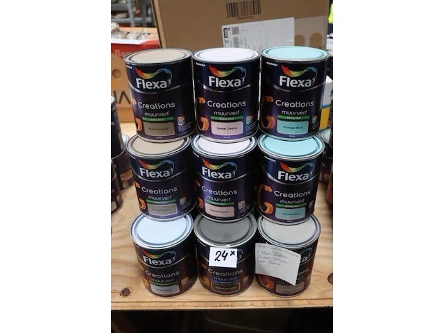 Partij flexa creations muurverf, diverse kleuren - 24 stuks á 1ltr - afbeelding 1 van  6