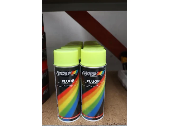 Partij motip fluor lak spuitbussen - kleur geel - 10 bussen á 400ml - afbeelding 1 van  4