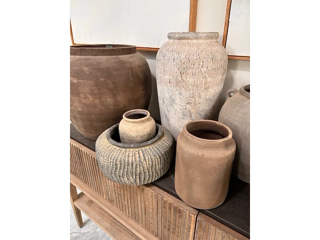 Partij van 12 luxe wabi sabi potten, aardse kleurtonen - afbeelding 9 van  19