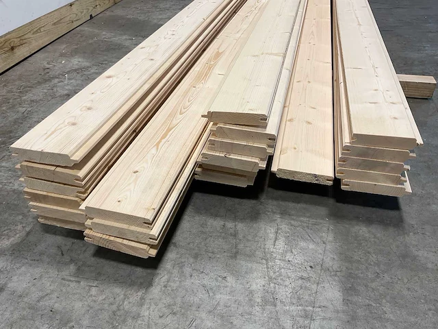 Partij vuren blokhutprofiel mes- en groef 329-421 x 14,5x4,5 cm - afbeelding 6 van  8