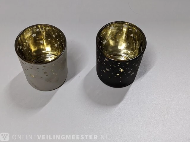 Partij waxinelichthouders, zwart/wit - afbeelding 2 van  7