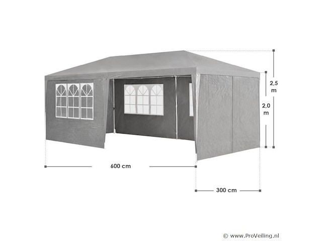 Partytent 3 x 6m grijs - afbeelding 9 van  13