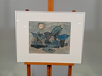 Pasteltekening in lijst, j. visser, schepen op de rivier - afbeelding 1 van  6