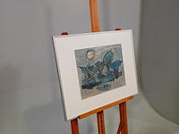 Pasteltekening in lijst, j. visser, schepen op de rivier - afbeelding 2 van  6