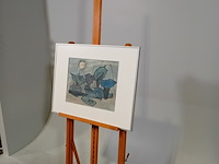 Pasteltekening in lijst, j. visser, schepen op de rivier - afbeelding 3 van  6