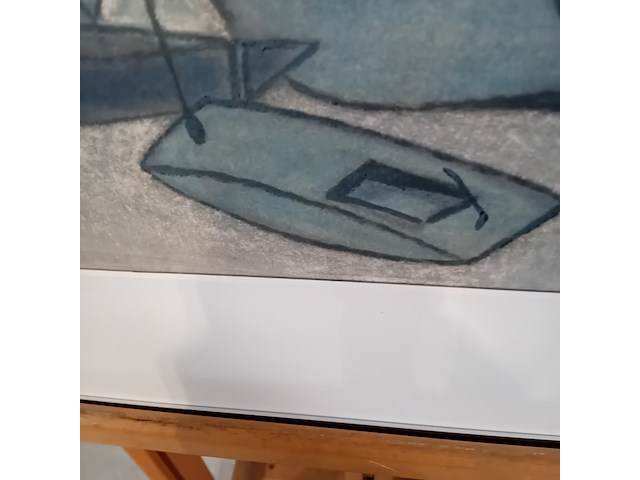 Pasteltekening in lijst, j. visser, schepen op de rivier - afbeelding 4 van  6