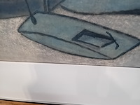 Pasteltekening in lijst, j. visser, schepen op de rivier - afbeelding 4 van  6