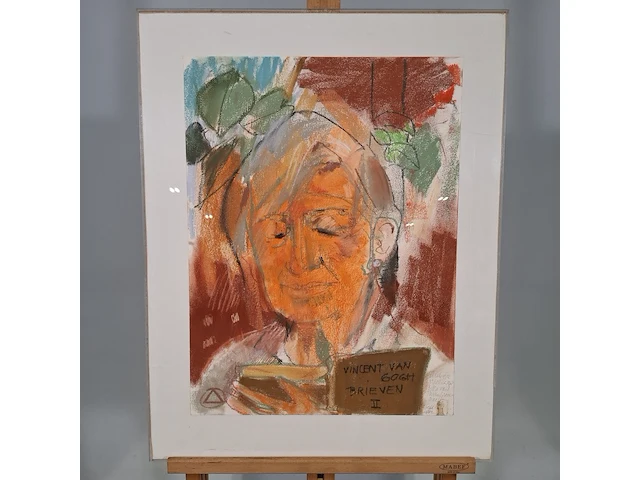 Pastelverf schilderij, mw. a. hofte, portret bella iii, 1982 - afbeelding 1 van  11