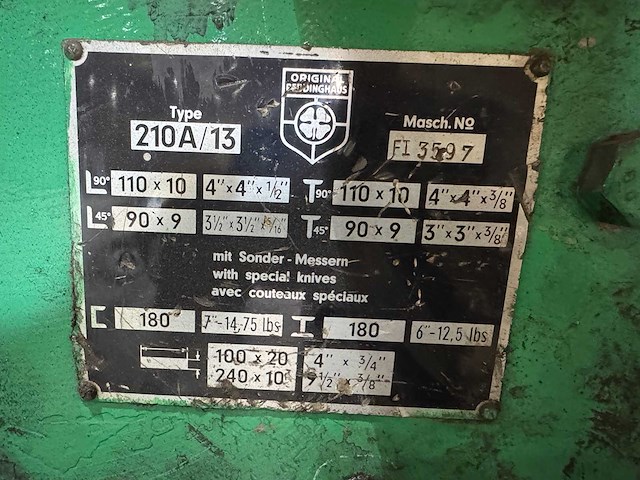 Peddinghaus 210a/13 gecombineerde profielstaalschaar met pons, vlakstaalschaar, staafstaalschaar, profielstaalschaar, en uitklinkapparaat - afbeelding 6 van  15