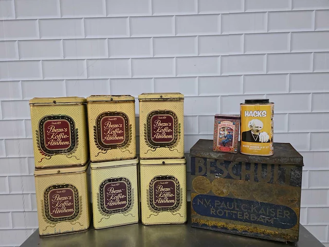 Peeze's koffie arnhem / beschuit paul c. kaiser - vintage bewaarblik (9x) - afbeelding 1 van  4