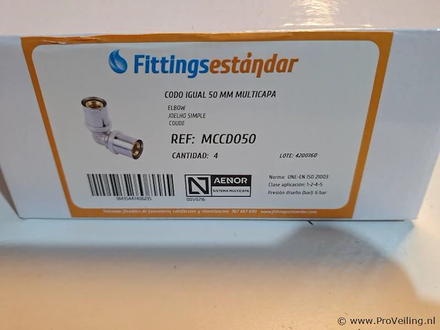 Perskoppeling 50 mm; fittingsestander 90 graden 4 stuks in doos - afbeelding 2 van  4