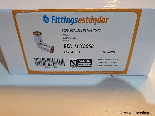 Perskoppeling 50 mm; fittingsestander 90 graden 4 stuks in doos - afbeelding 3 van  4