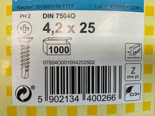 Pgb- fasteners - 16000-pack - zelfborende schroef 4.2x25 mm (2x) - afbeelding 4 van  7