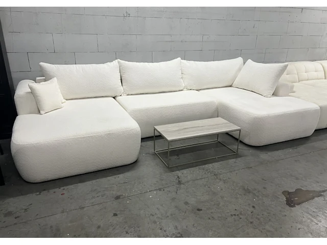 Philipa u-bank met slaapfunctie - bouclé - crème naduvi collection, zwart - afbeelding 1 van  7