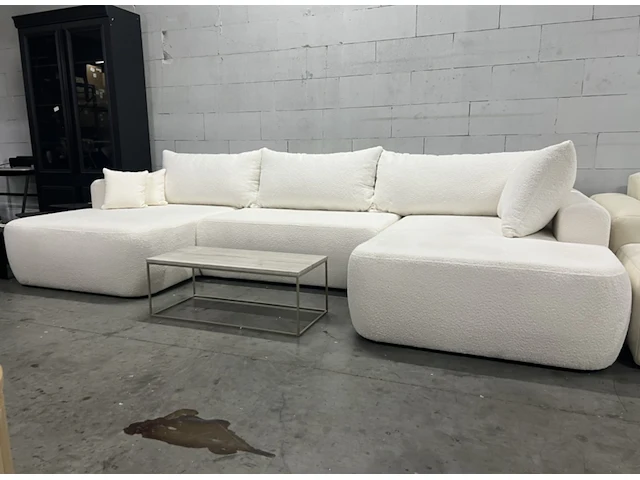 Philipa u-bank met slaapfunctie - bouclé - crème naduvi collection, zwart - afbeelding 2 van  7