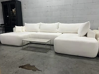 Philipa u-bank met slaapfunctie - bouclé - crème naduvi collection, zwart - afbeelding 2 van  7