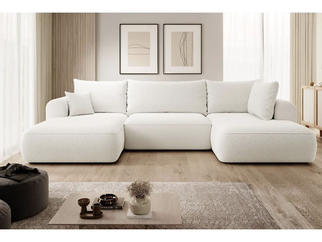 Philipa u-bank met slaapfunctie - bouclé - crème naduvi collection, zwart - afbeelding 5 van  7