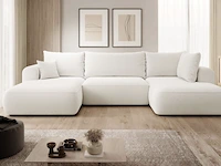 Philipa u-bank met slaapfunctie - bouclé - crème naduvi collection, zwart - afbeelding 5 van  7