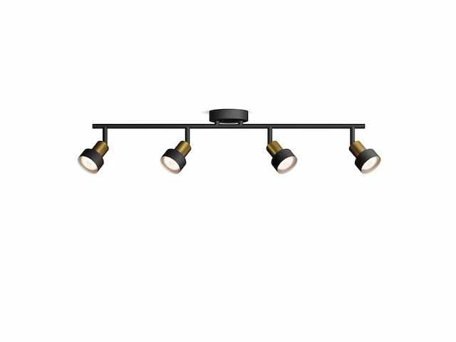 Philips conduit spot - plafondspot met vier lichtpunten - zwart met goud design - gu10 led fitting - afbeelding 1 van  3