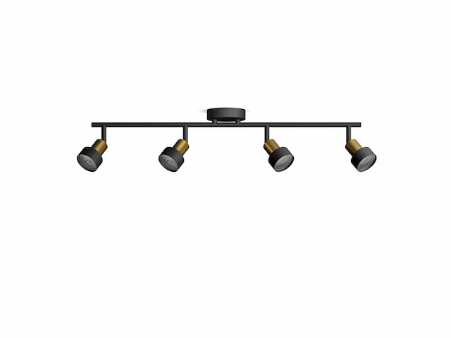 Philips conduit spot - plafondspot met vier lichtpunten - zwart met goud design - gu10 led fitting - afbeelding 2 van  3